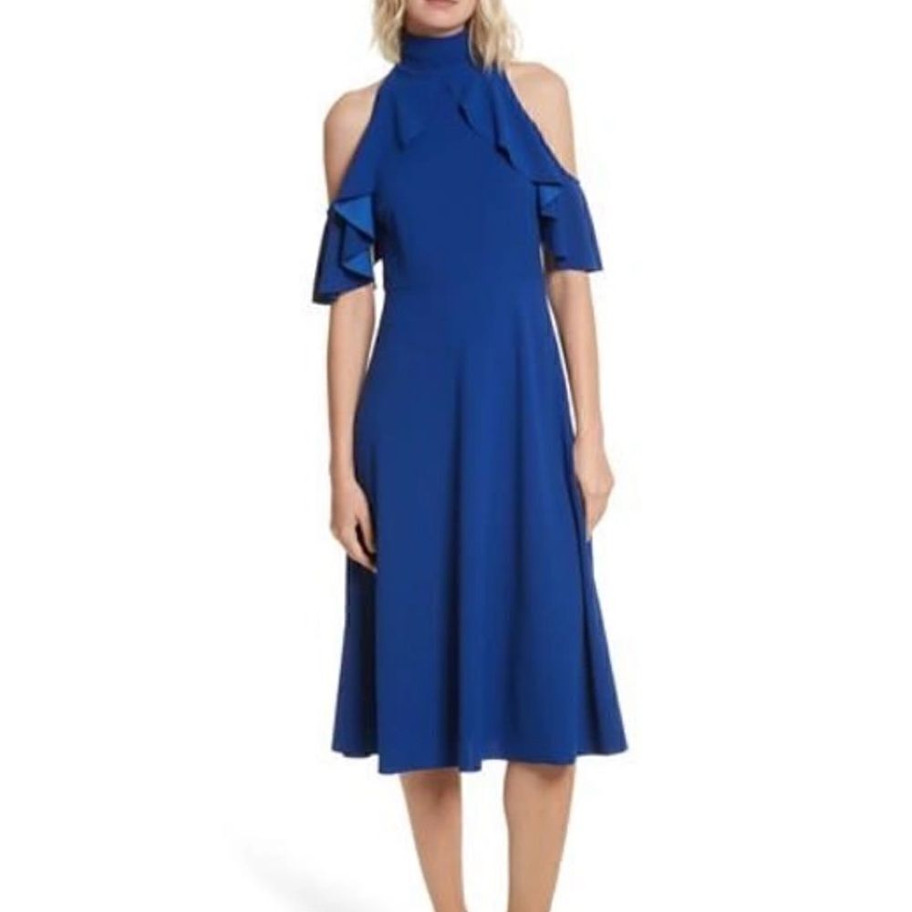 Tracy Reese High Neck Midi Dress Marine Blue 2X